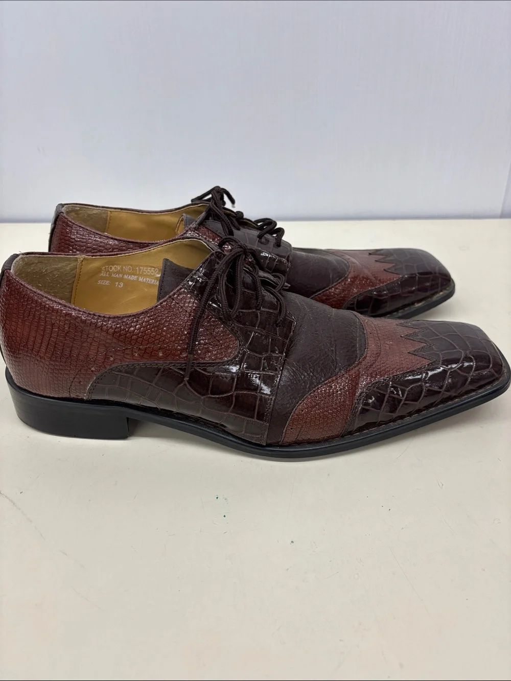 Roberto Chillini Men's Two-Tone Brown Croc-Embossed Leather Lace-Up Oxfords